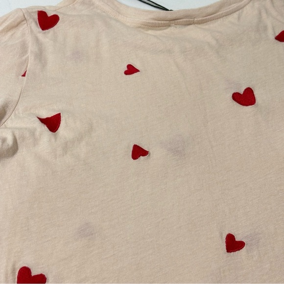 Monrow Embroidered Hearts Soft Baby T-Shirt Pink Red NWT Small - Picture 5 of 13